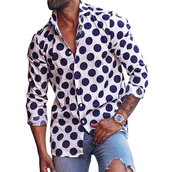 Men's Casual Polka Dot Lapel Long Sleeve Shirt 30274878TO