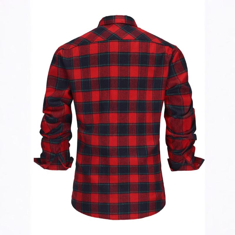 Men's Retro Casual Plaid Lapel Long Sleeve Shirt 81573501TO