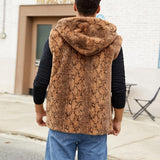 Men's Casual Faux Fur Hooded Leopard Vest 22259889Y