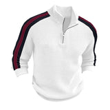 Men's Casual Colorblock Zipper Stand Collar Long Sleeve Sweater 05778117Y