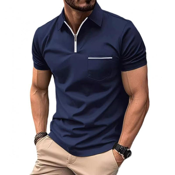 Men's Solid Lapel Short Sleeve Breast Pocket Polo Shirt 29293043Z