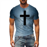 Men's Street Style Cross Print Round Neck Short Sleeve T-shirt 58442322Z