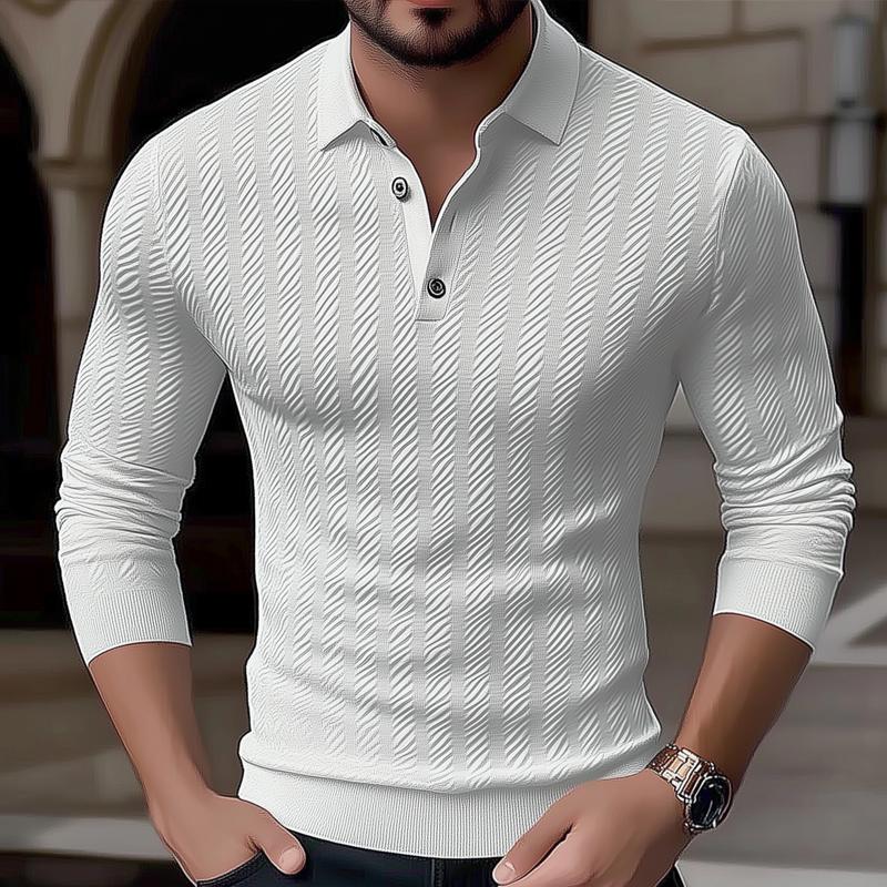 Men's Solid Color Lapel Long Sleeve Casual Polo Shirt 30981542Z