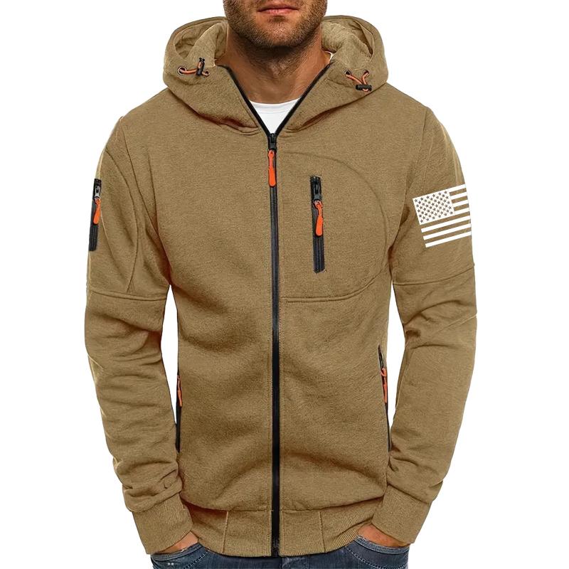 Men's Solid Cardigan Zip-Up Hooded Jacket 59926043X