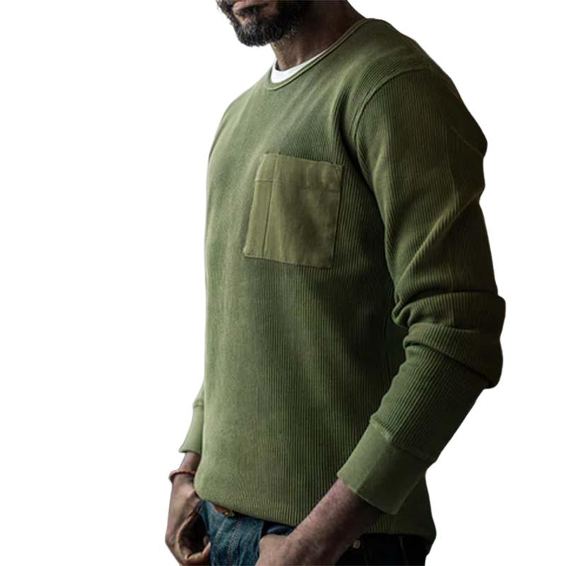 Men's Classic Casual Patchwork Pocket Knitted Long Sleeve T-Shirt 10572771K