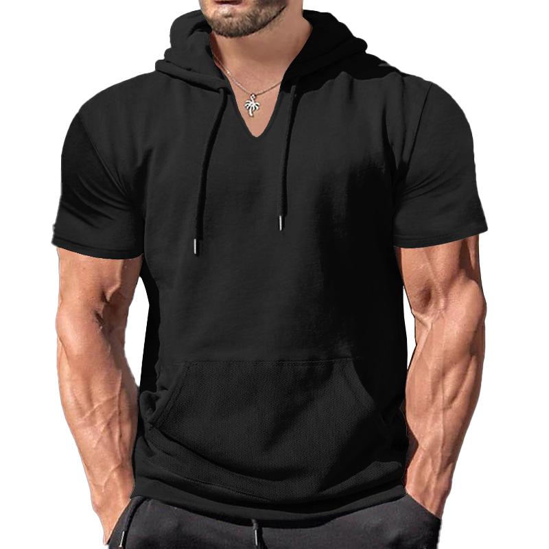 Men's Fashion Solid Loose Hooded Short Sleeve Casual T-shirt 17559716Z