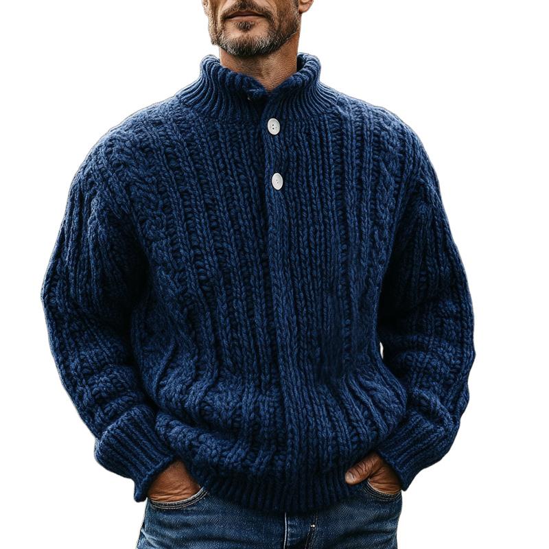 Men's Dark Blue Two-button Pullover Sweater 87368142U