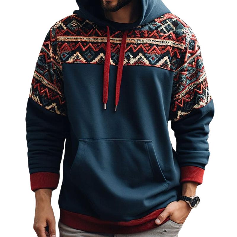 Men's Retro Loose Printed Patchwork Hoodie 61299979U