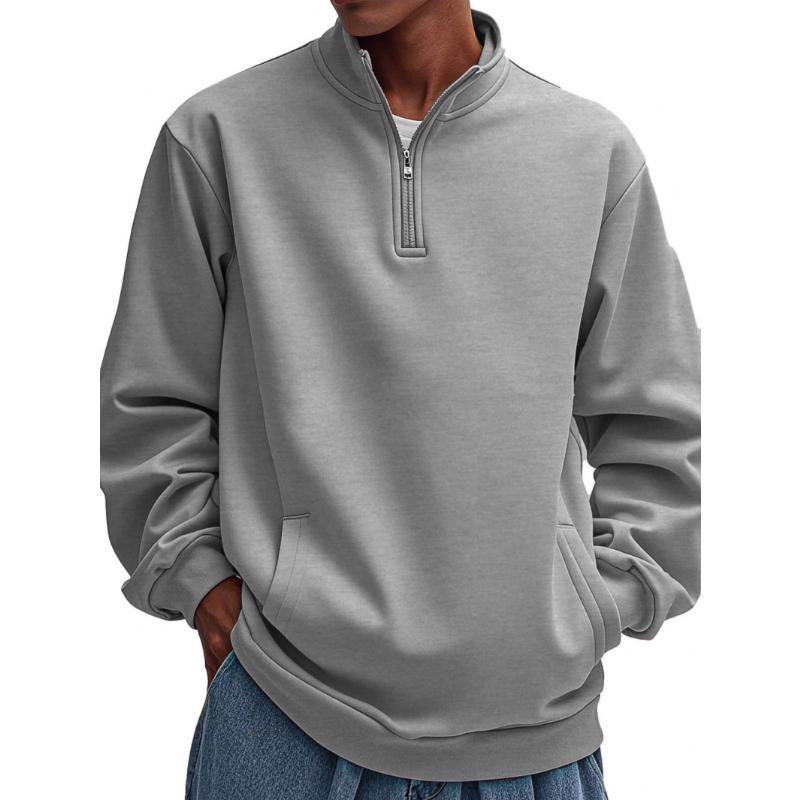 Men's Casual Solid Color Half Zip Loose Pullover Sweatshirt 76043646M