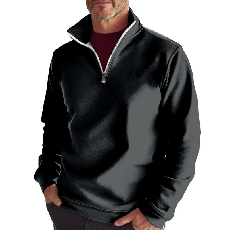Men's Casual Solid Color Stand Collar Zipper Loose Sweatshirt 35478776Z