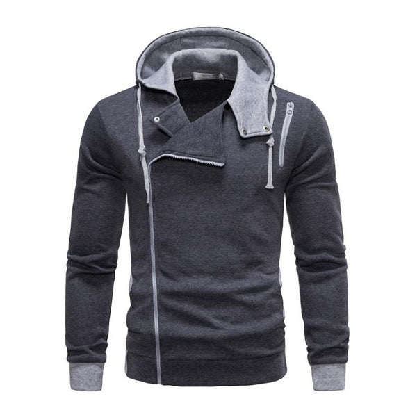 Men's Casual Colorblock Diagonal Zipper Long Sleeve Sports Hoodie 13260134M