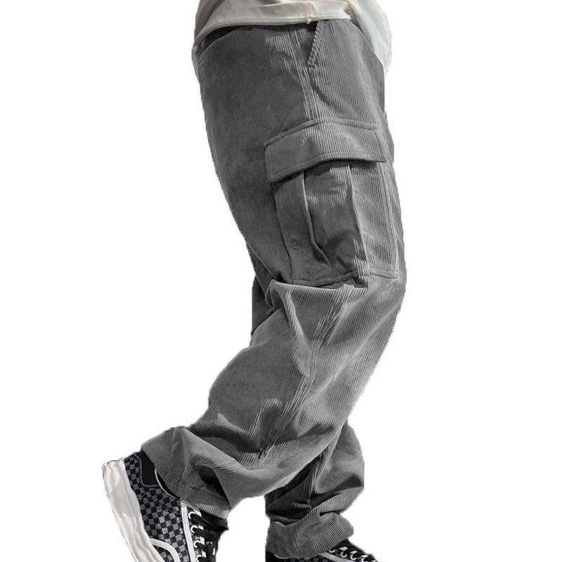 Pantalones cargo holgados de pana lisa con bolsillos para hombre 01308501Y