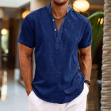 Men's Solid Stand Collar Short Sleeve Casual Shirt 42460560Z