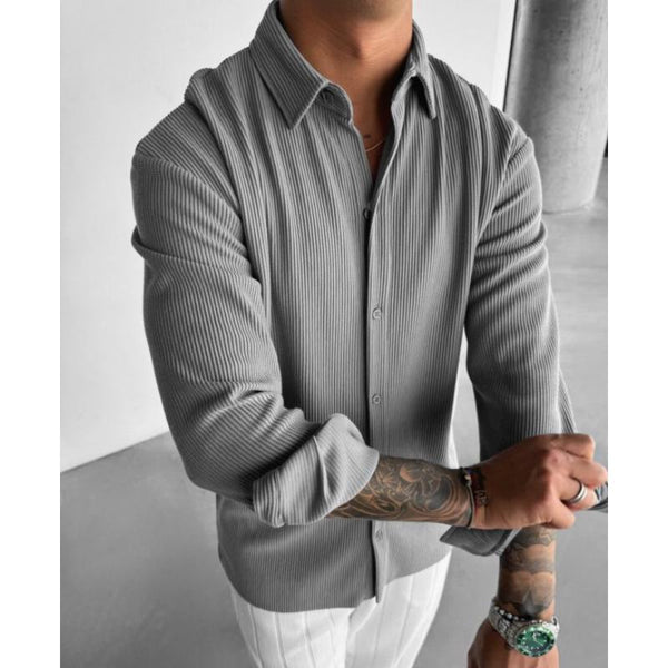 Men's Solid Color Pleated Loose Long Sleeve Shirt 05392146Y