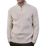 Men's Casual Solid Color Zipper Stand Collar Knitted Pullover Sweater 02077515M