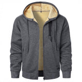 Men's Casual Solid Color Plush Warm Lined Hooded Sweater Jacket 97457640Y