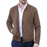 Men's Solid Suede Stand Collar Long Sleeve Zipper Jacket 85385574Z