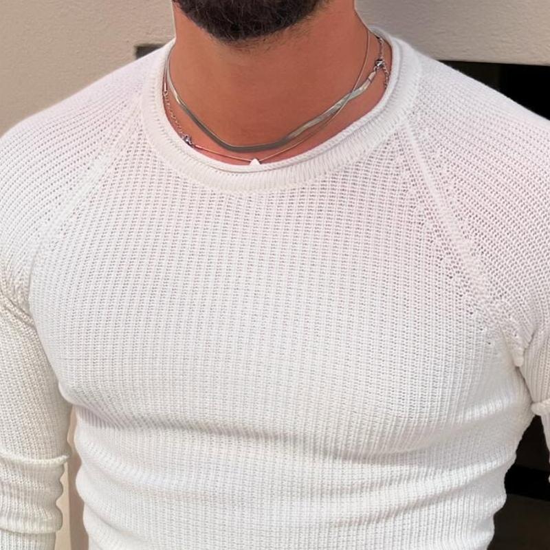 Men's Fashion Solid Color Slim Fit Raglan Sleeve Crewneck Knitted Sweater 89503733Y