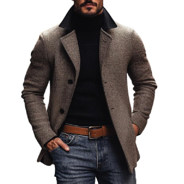 Men's Vintage Colorblock Wool Blend Notch Lapel Single Breasted Coat 84465923M