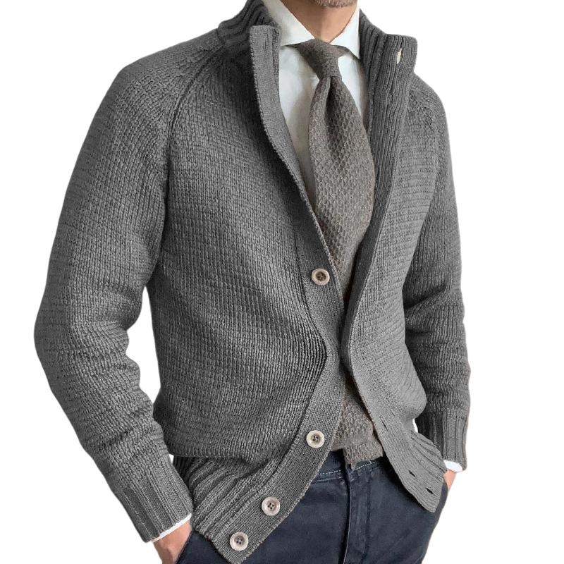 Men's Grey Stand Collar Button Knit Cardigan 72243392U