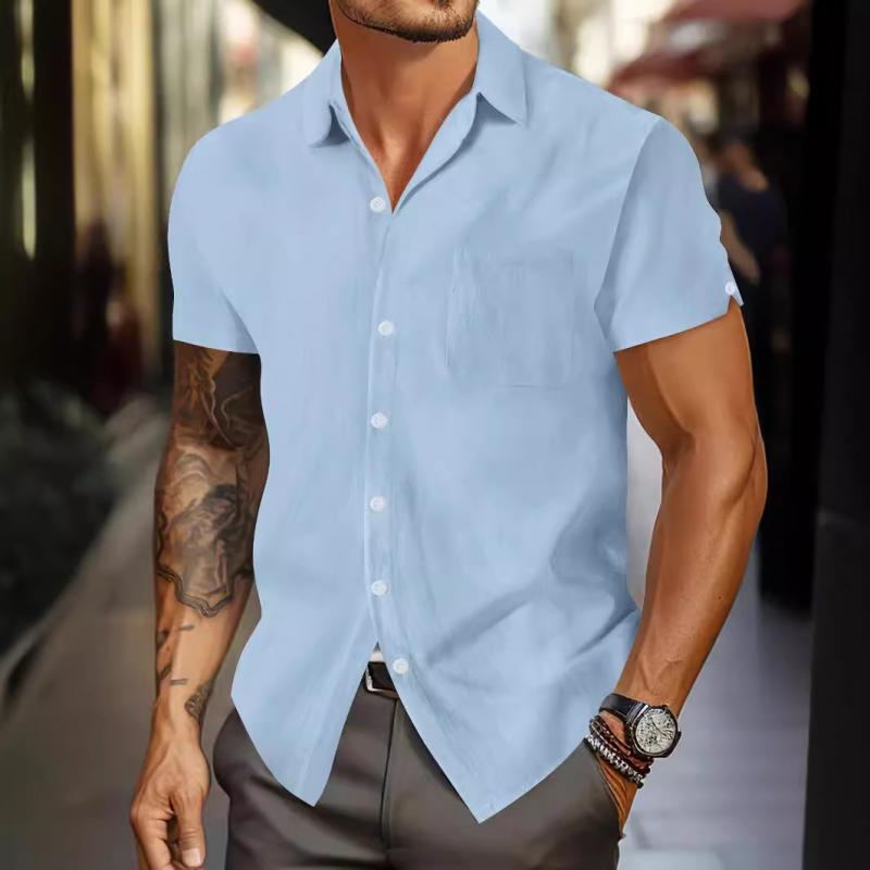 Men's Solid Lapel Short Sleeve Casual Shirt 00251613Z