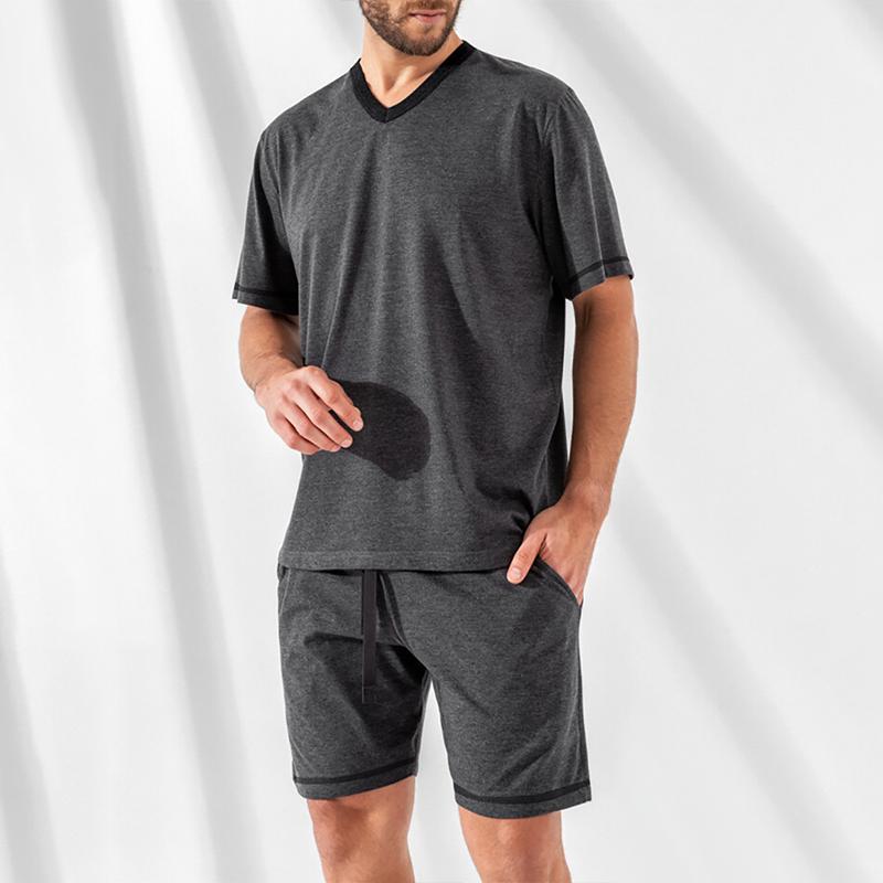 Men's Solid Loose V Neck Short Sleeve T-shirt Shorts Set 77897400Z