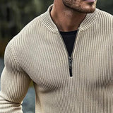 Men's Retro Casual Solid Color Zipper Knit Sweater 65890110TO