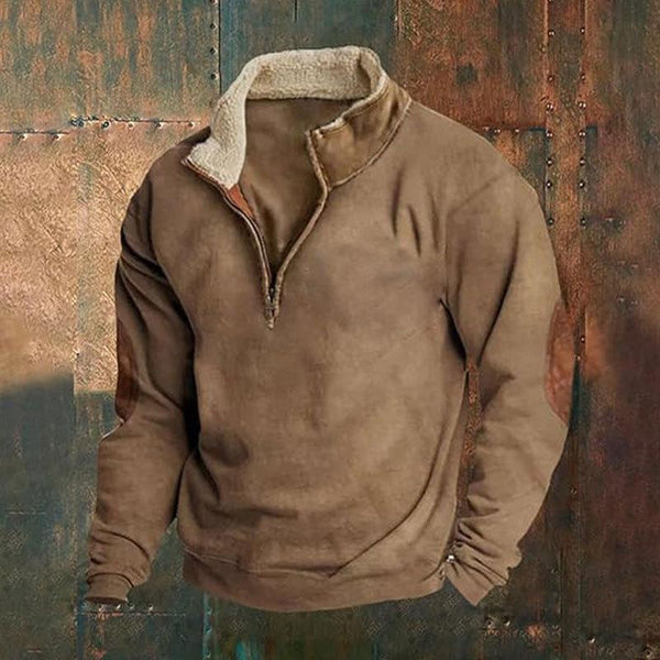 Men's Fleece Stand Collar Stitching Long Sleeve Casual Sweatshirt 31025854Z