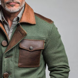 Men's Retro Casual Leather Stitching Multi-Pocket Lapel Jacket 92618771TO