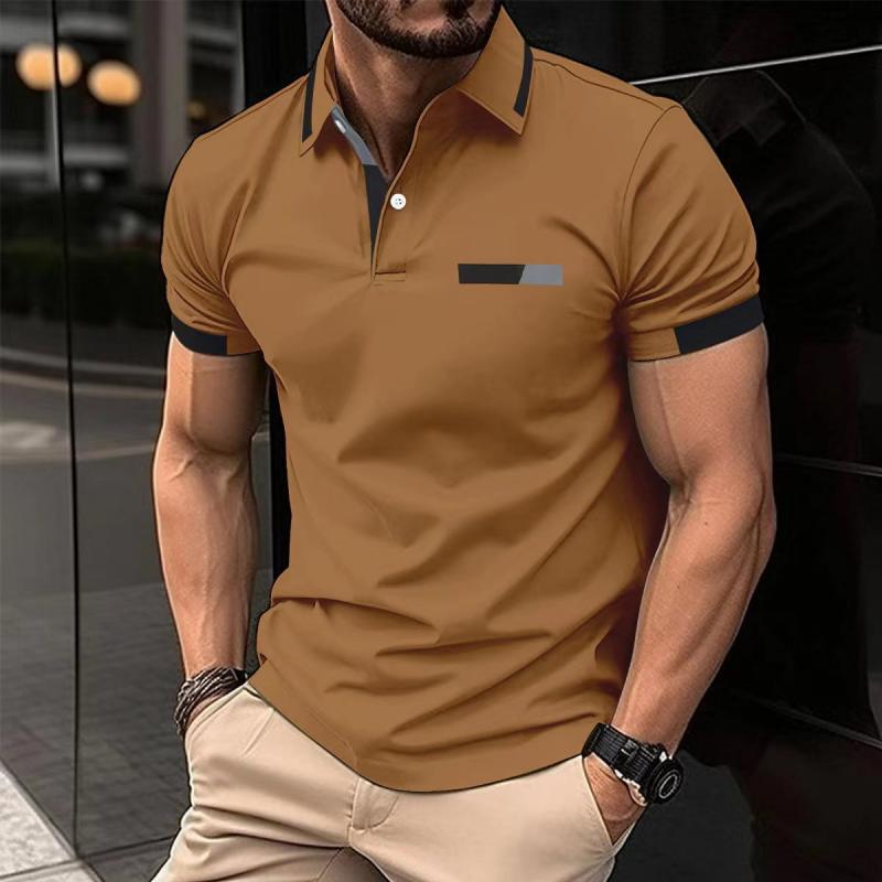 Men's Color Block Short Sleeve Casual Polo Shirt 60121197Z