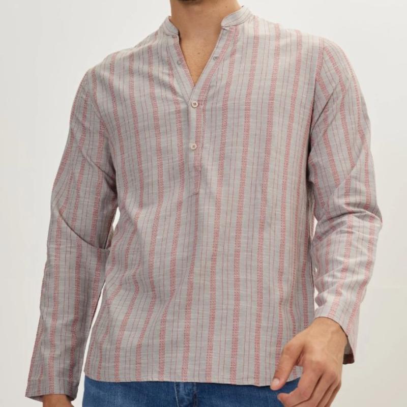 Men's Stylish Striped Long Sleeve Henley Shirt 30689900F