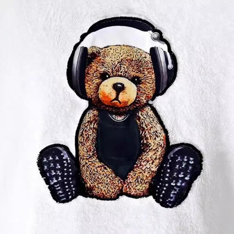 Men's Retro Casual Headphones Teddy Bear Plush Hoodie 99359825TO