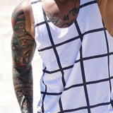 Men's Casual Plaid Round Neck Tank Top 04367253TO