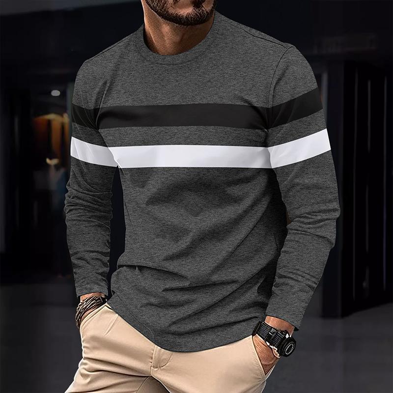 T-shirt casual a maniche lunghe con scollo rotondo e righe colorblock da uomo 16659355Z