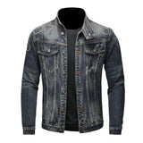 Men's Classic Stand Collar Washed Denim Jacket 16966346F