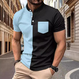 Men's Colorblock Henley Collar Stand Collar Short Sleeve T-Shirt 81370942Y
