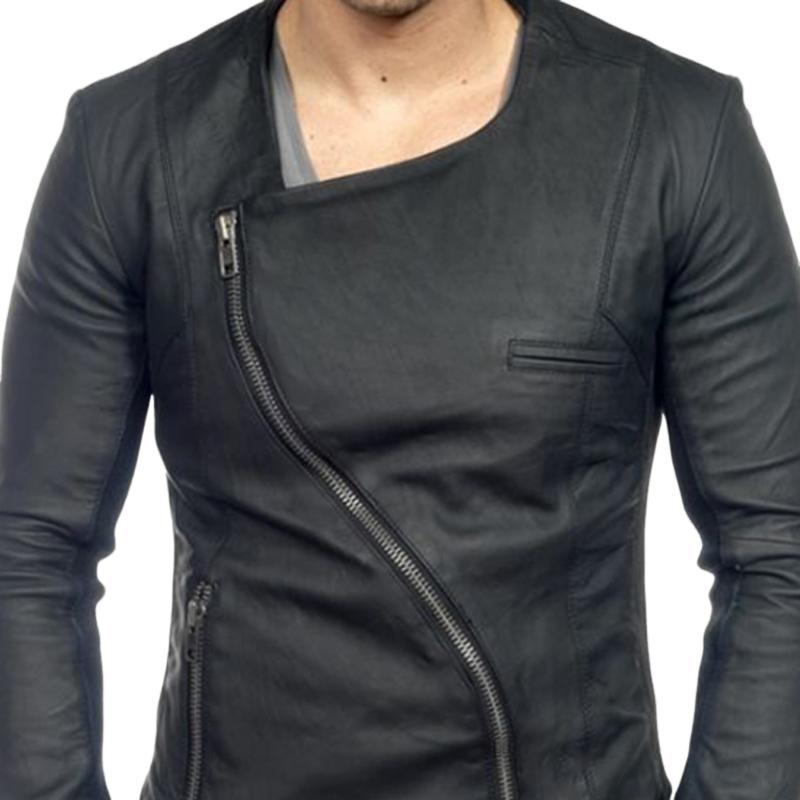 Men's Vintage Zipper Leather Long Sleeve T-Shirt 58964236U