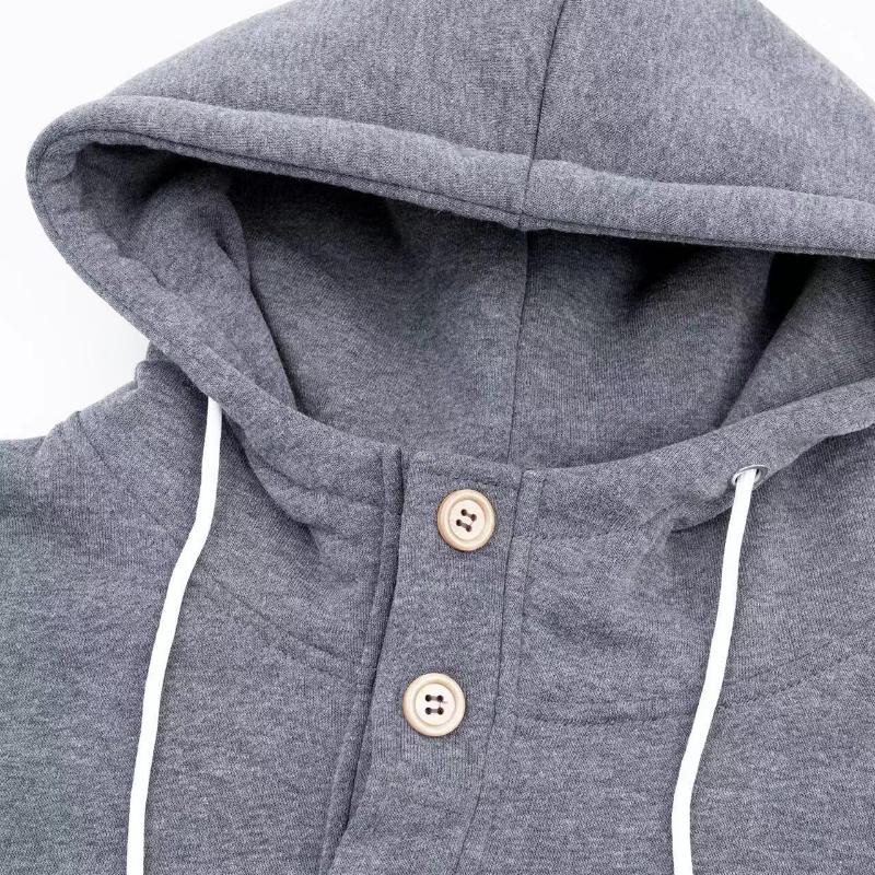 Men's Casual Solid Color Button Hooded Sweatshirt 42620421Y