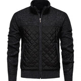 Men's Knitted Patchwork Stand Collar Zippered Plush Jacket 14091352Y