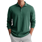 Men's Solid Color Button-Down Lapel Long-Sleeved Polo Shirt 37072230Y