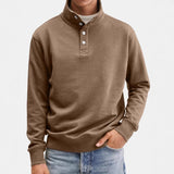 Men's Casual Solid Color Button Stand Collar Pullover Loose Sweatshirt 24842988M