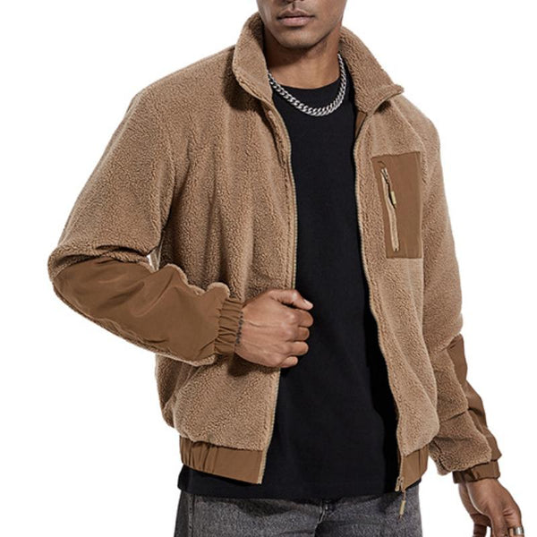 Men's Stand Collar Polar Fleece Casual Outdoor Jacket 64854778F