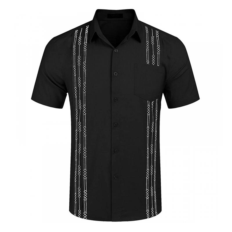 Camicia da spiaggia cubana da uomo, a maniche corte, in lino, con tasca, 42802648Z