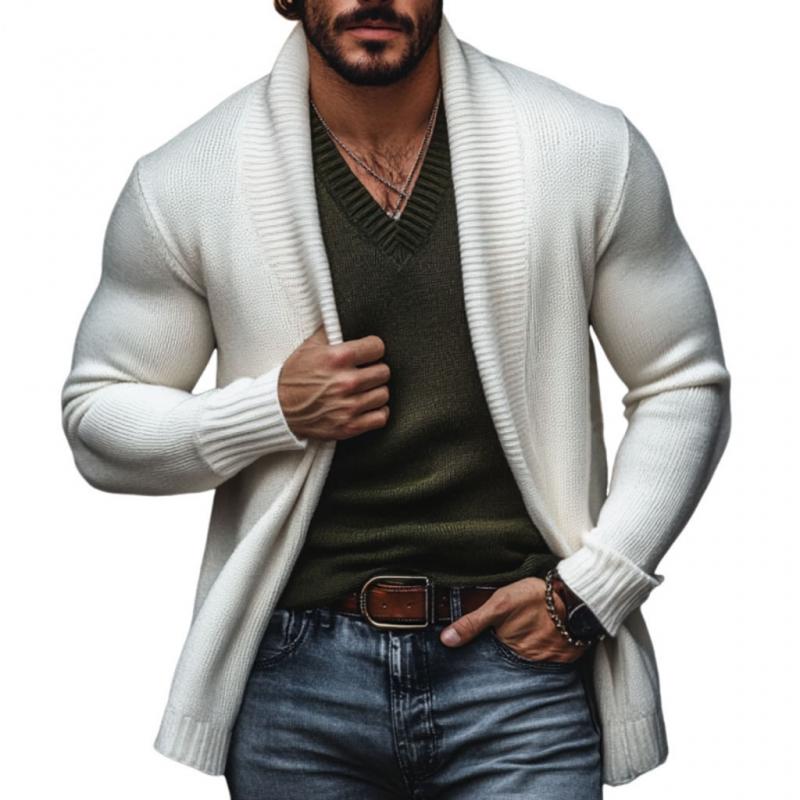 Men's Casual Solid Color Collarless Loose Knitted Cardigan 59285824M