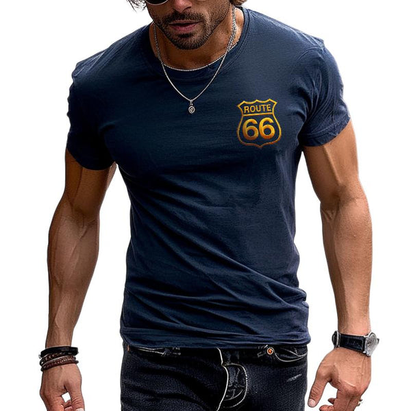 Men's Casual Embroidered Route 66 Short Sleeve T-Shirt 49392238TO