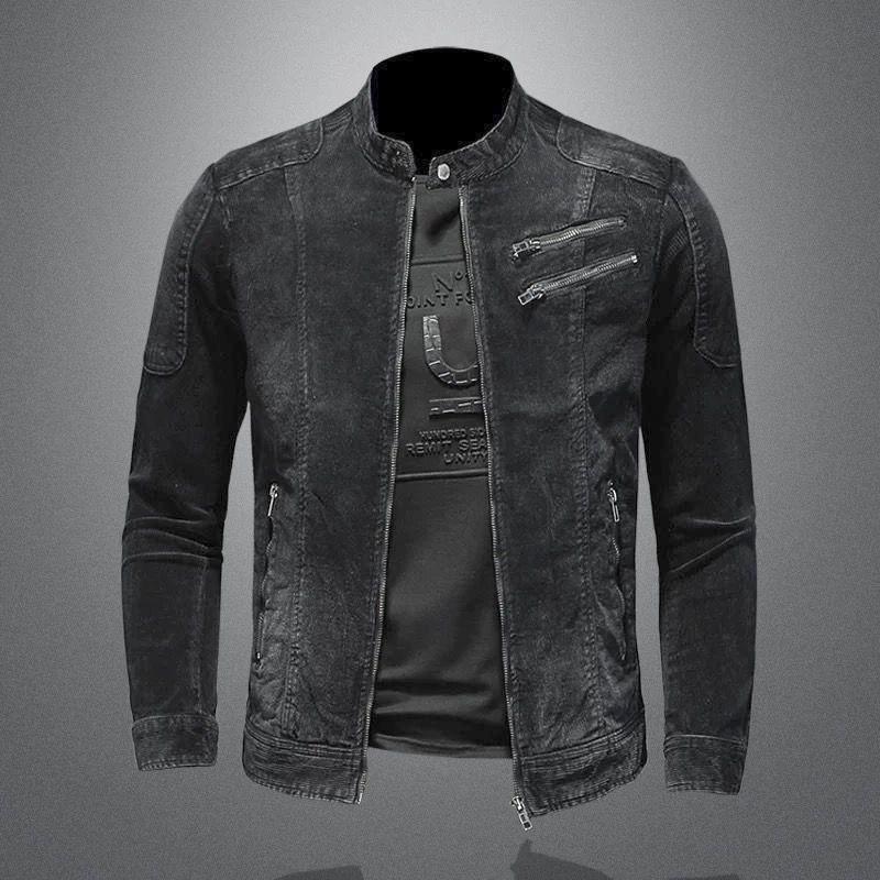 Veste motard en denim délavé vintage pour homme 66553709X