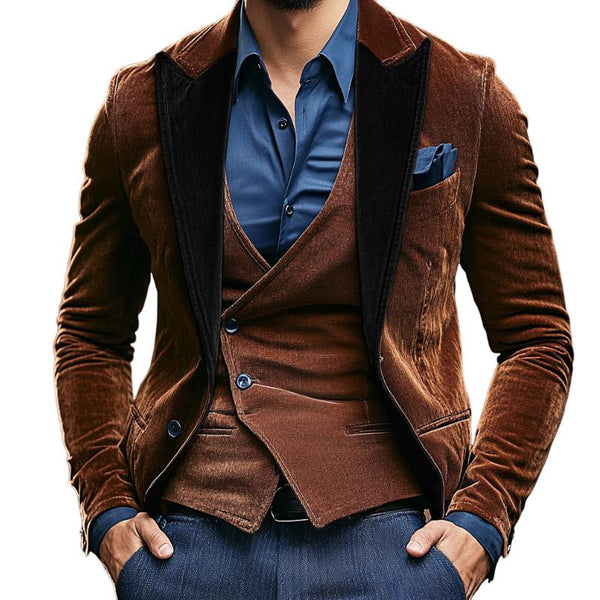 Men's Retro Casual Colorblock Velvet Single Breasted Blazer 50167326TO