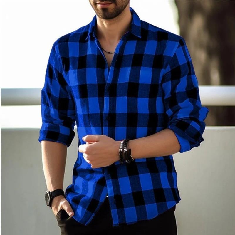 Men's Plaid Loose Long-Sleeved Shirt 78779579Y