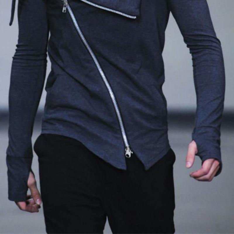 Men's stylish casual irregular slim fit zipper long sleeve T-shirt 85806012K