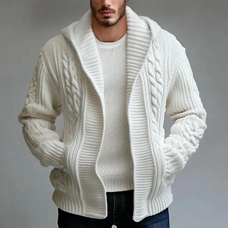 Men's Casual Solid Color Twist Hooded Loose Knit Cardigan 84774578M